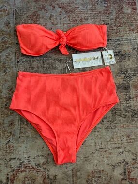 High-Waist strapless Ribbed Bikini Set
